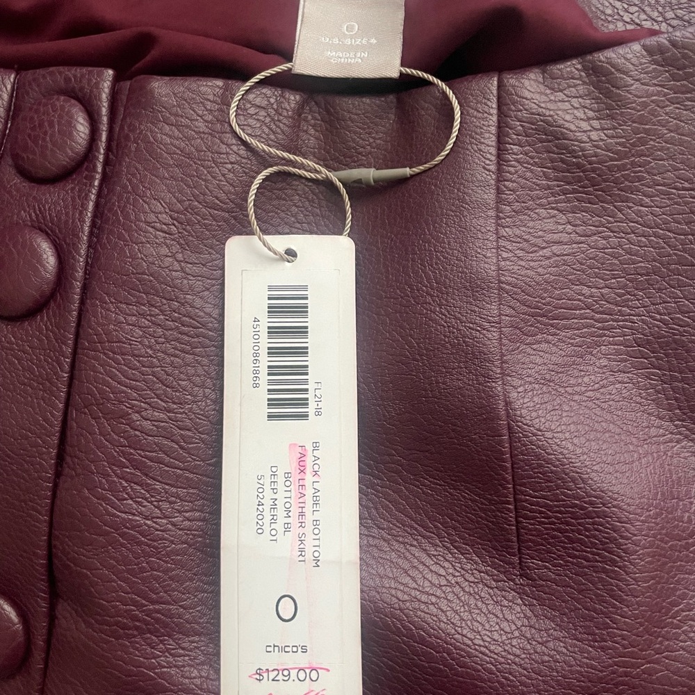 Faux Leather Maroon Pencil Skirt Botton Front - Picture 6 of 7